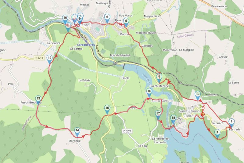 Parcours de randonnées de la Roquaise au départ de Saint-Etienne-Cantalès