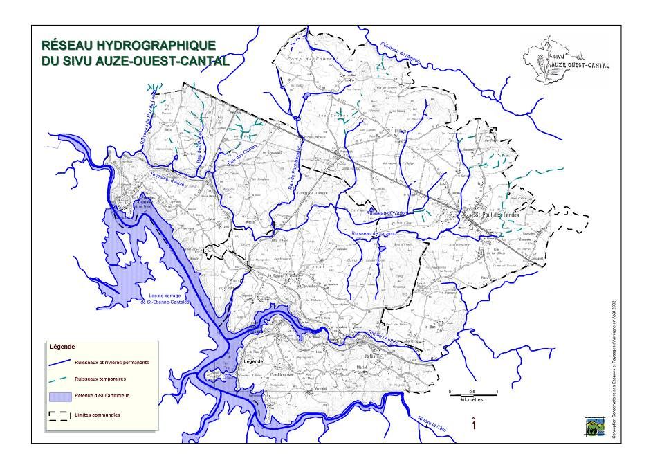 Carte du réseau hydraugraphique du SIVU Ouest Cantal