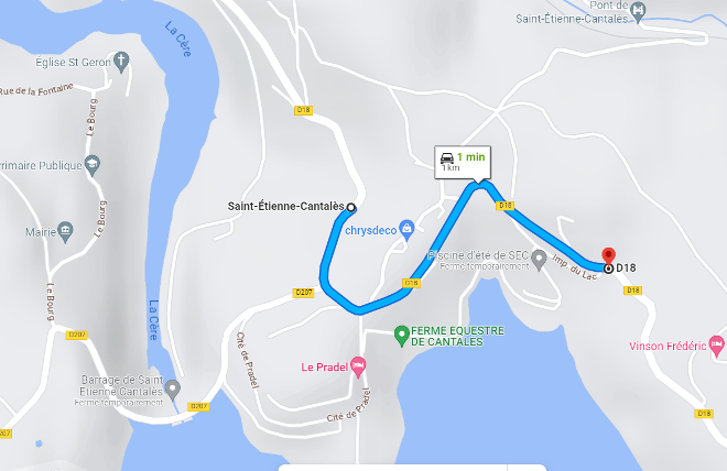 Modification de la circulation à l'entrée du bourg de Saint-Etienne-Cantalès : sur la RD18, entre la station de pompage et le point d’apport volontaire au-dessus de la piscine, soit environ 1 km.